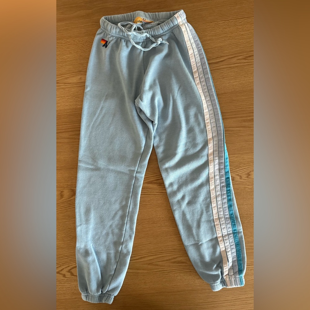 Aviator Nation Light Blue Sweatpants with Stripes
